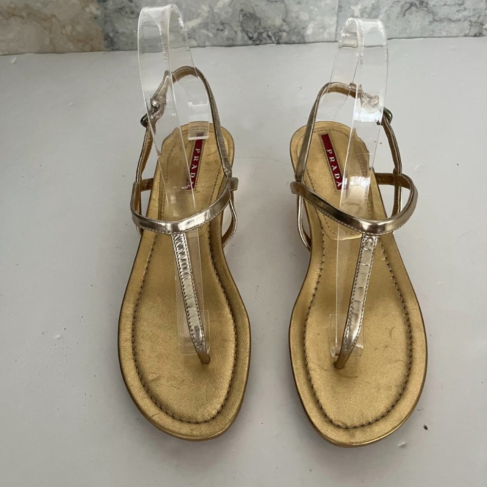 Gold Prada Wedge Platform Sandals - image 3